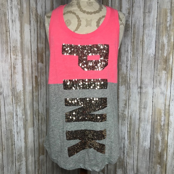 PINK Victoria's Secret Tops - VS PINK Colorblock Coral Gold Logo Tank Top (M)
